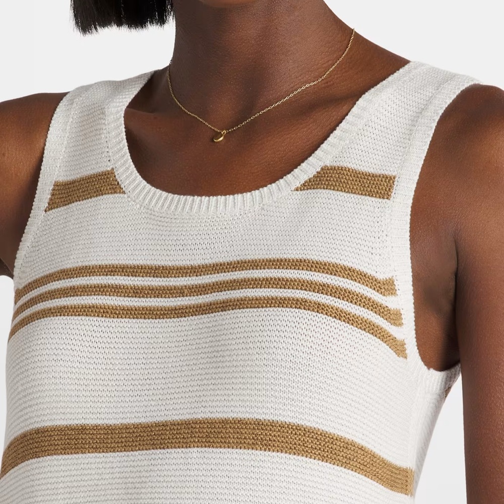 Elegant White and Brown Striped Sweater Tank, Fortune + Ivy Macon Sweater Tank